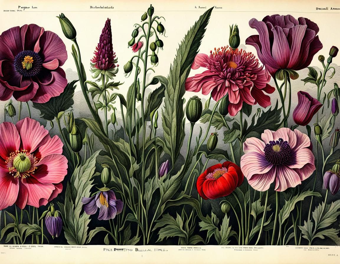 Botanical Ink Drawing Flowers, 1897 Antique Print