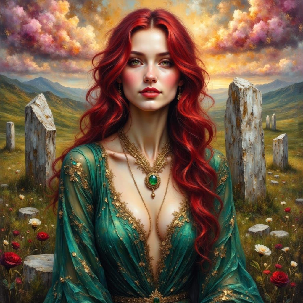 Ethereal Celtic Goddess in Surreal Highland Landscape