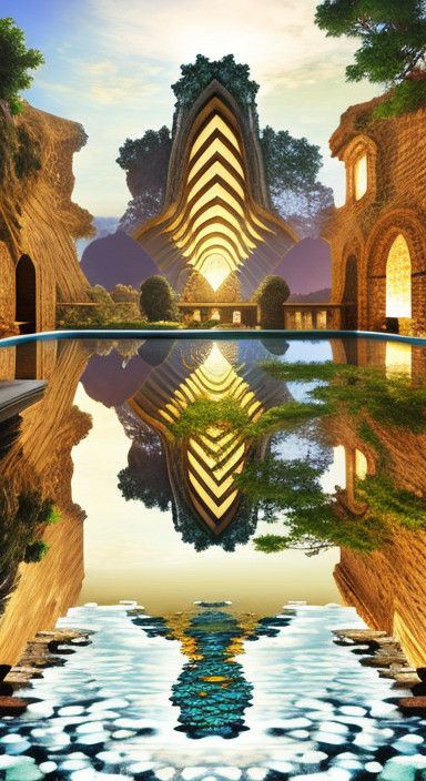 Omnidimensional Escher-Inspired Infinity Pool Landscape
