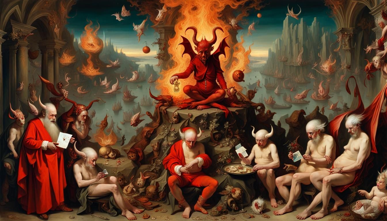 Christmas Devils with Card in Sci-Fi Style