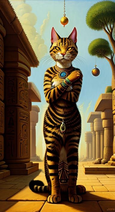 Elegant Tabby Cat Goddess in Art Deco Ancient Egyptian Style