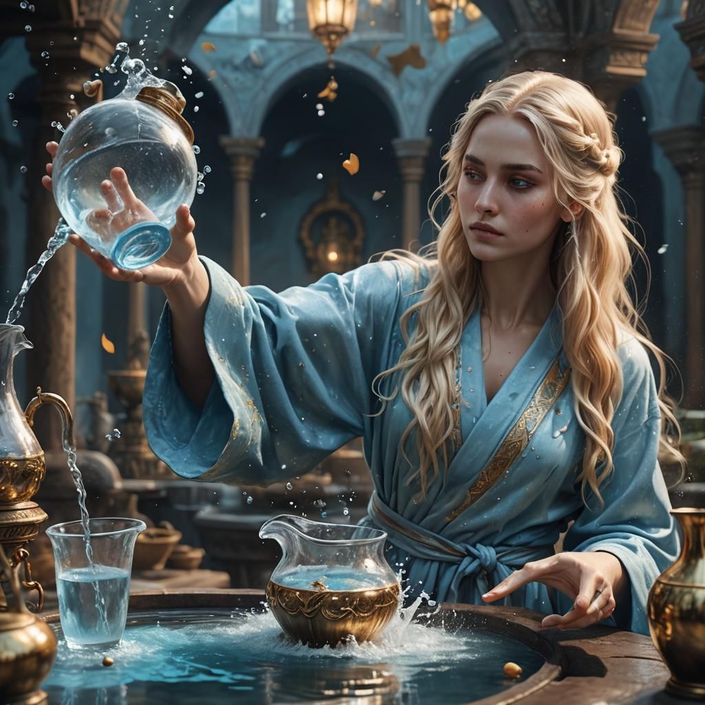 Surreal Woman Pouring Water: A Matte Painting
