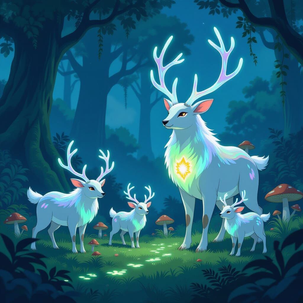 Glowstags Graze in Prehistoric Rainforest: Studio Ghibli Sty...