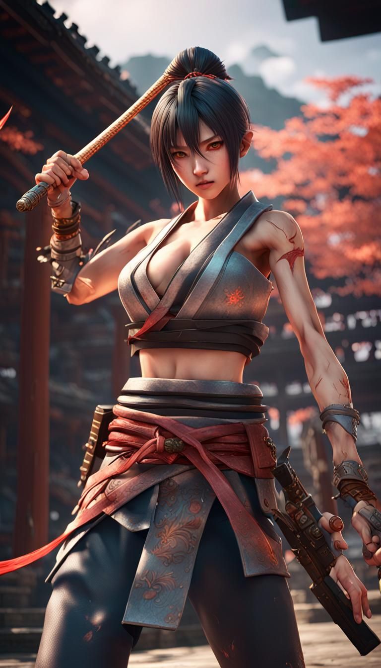 Epic Cyberpunk Heroine 3D Anime Art