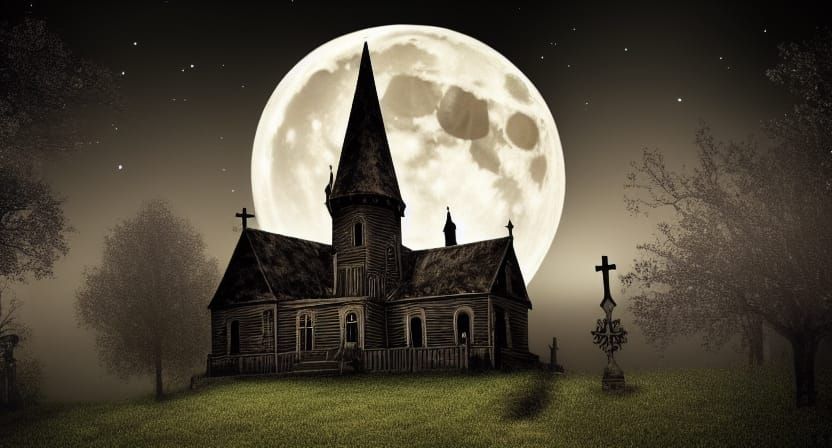 Haunted Gothic House Under Full Moon