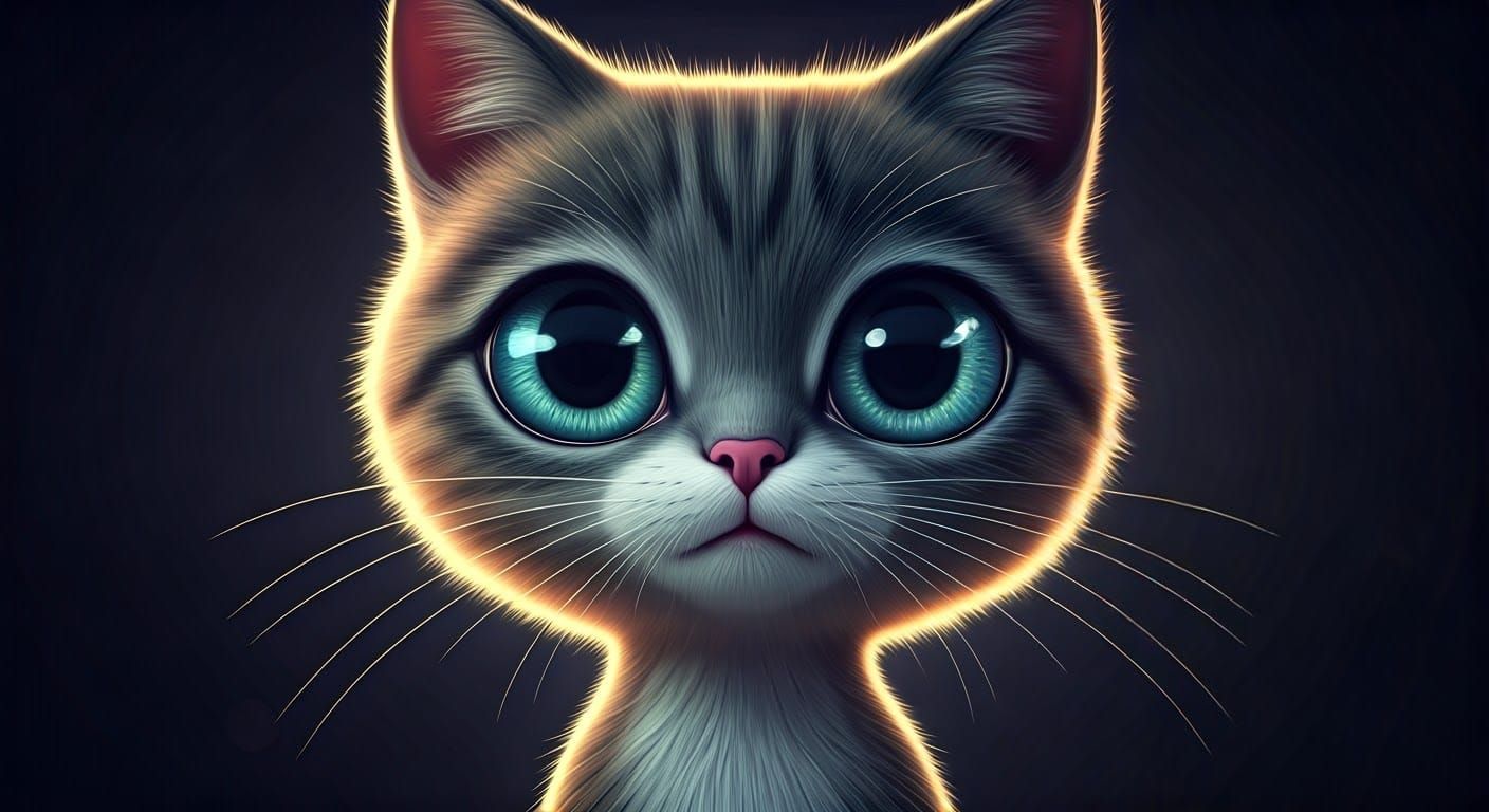 Sad Cat Woman with Big Eyes in Cartoon Style