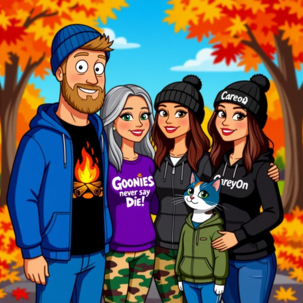 Family Portrait in Family Guy Style on Autumn Day