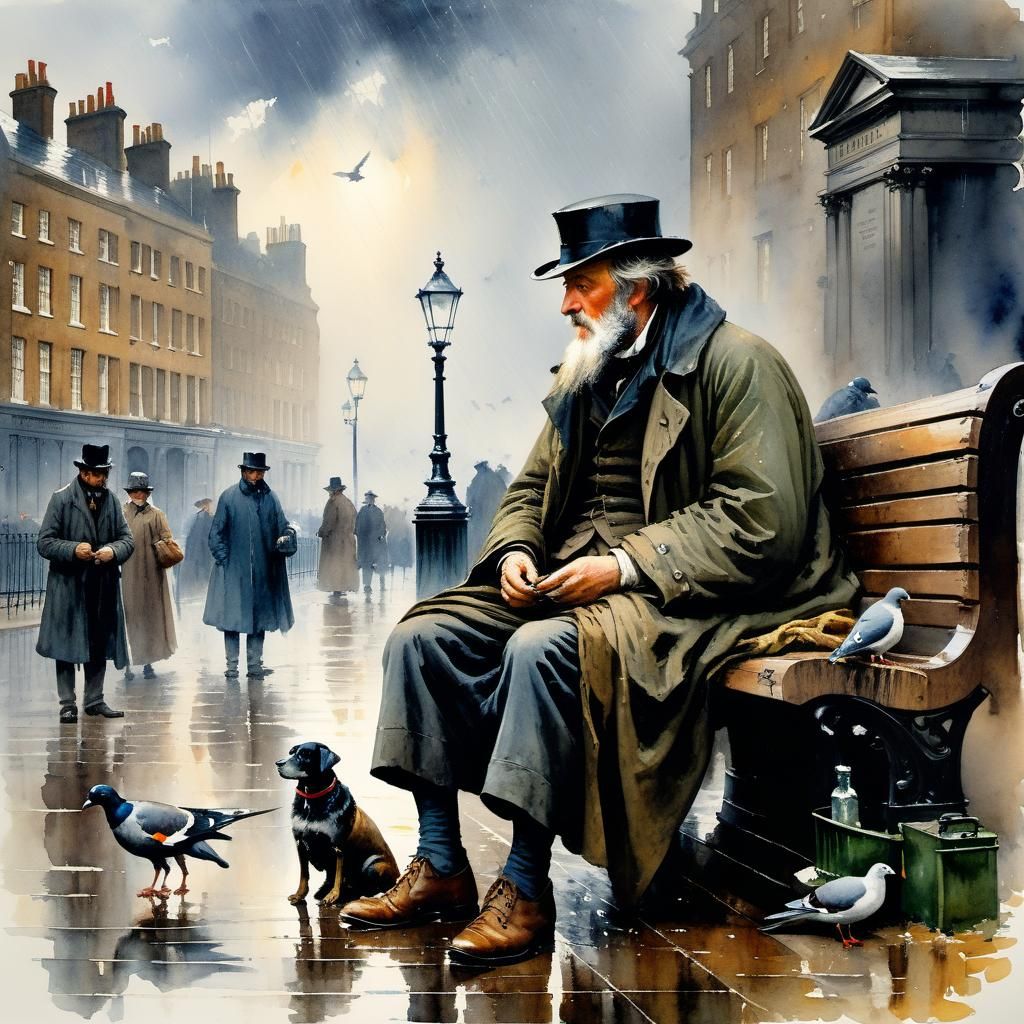 Homeless Man in Storm, Watercolour by Turner