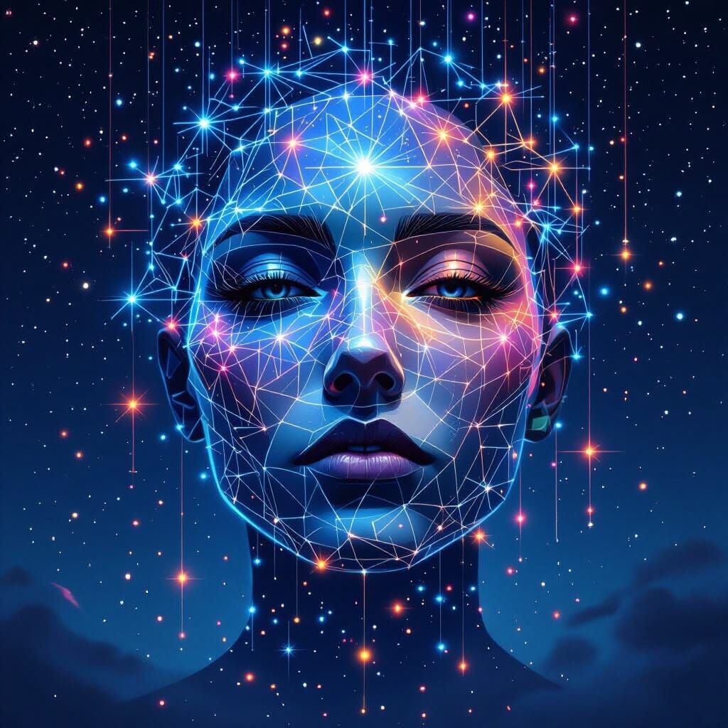 Geometric Constellation Face in Starry Sky