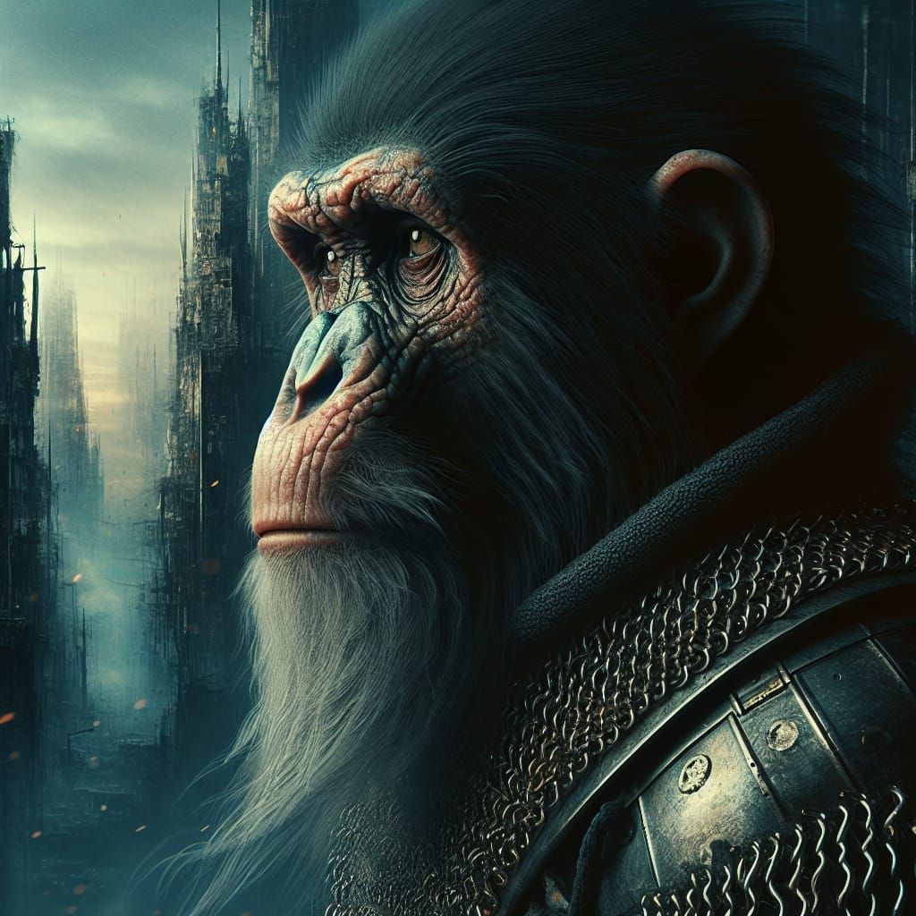 Post-Apocalyptic Ape Warrior in Meticulously Crafted Fine Ar...