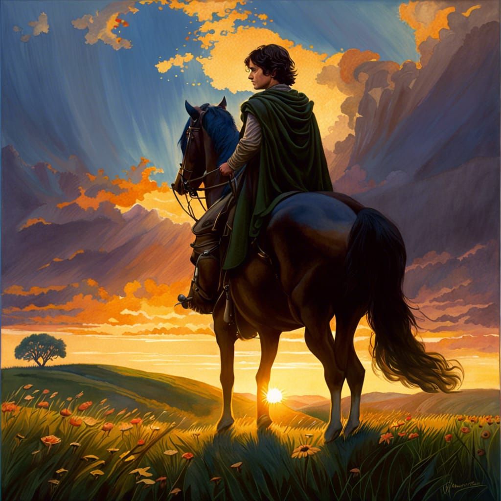 Frodo in Field: Hyperrealistic Watercolor Portrait