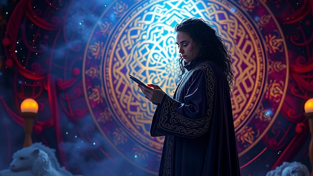 Mystical Sorceress Tarot Reading in 3D Rendered Style