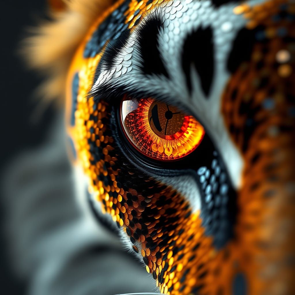 Shimmering Tiger's Eye Mosaic in Triadic Colors