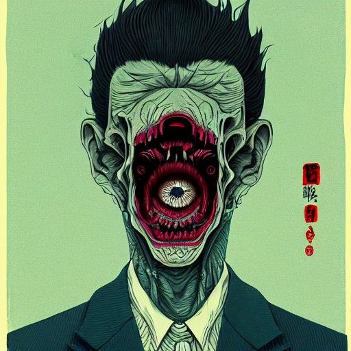 Ghoul-Eyed Man in Ukiyo-e Digital Illustration