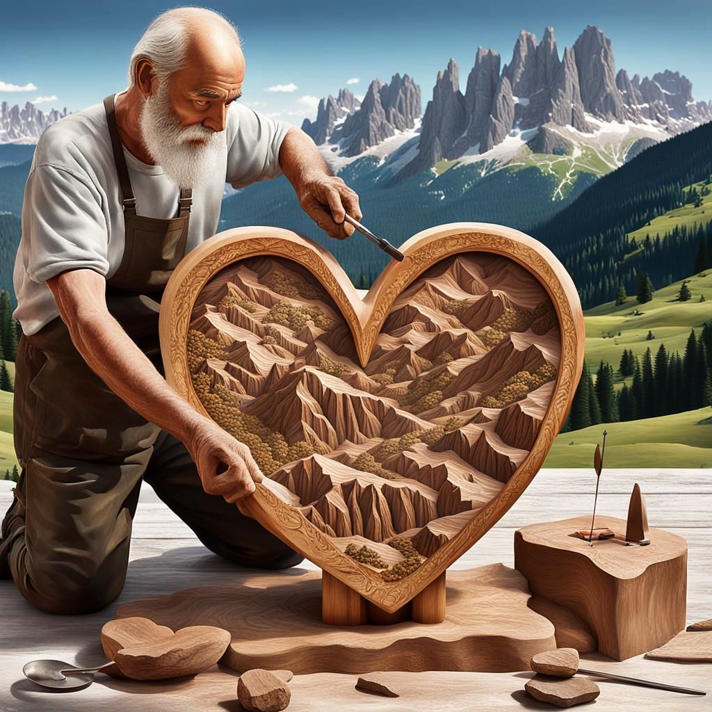 Sculptor Carving a Radiant Wooden Heart