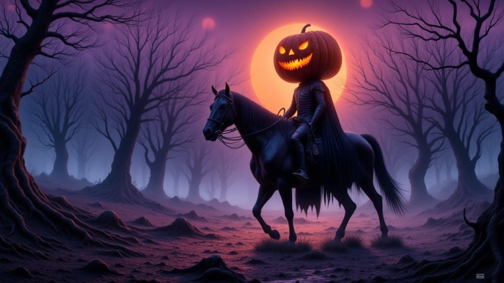 Spectral Rider in Foggy Gothic Landscape