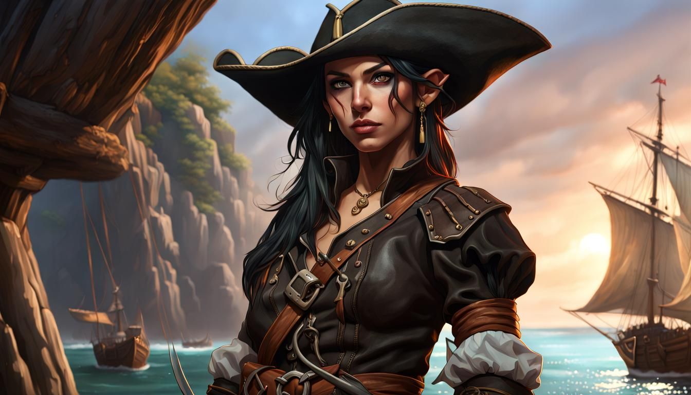 Female Elf Pirate Ranger in D&D Style