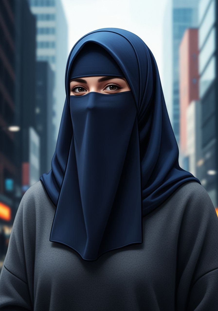 Beautiful Irish Woman in Niqab Portrait, Concept Art Style