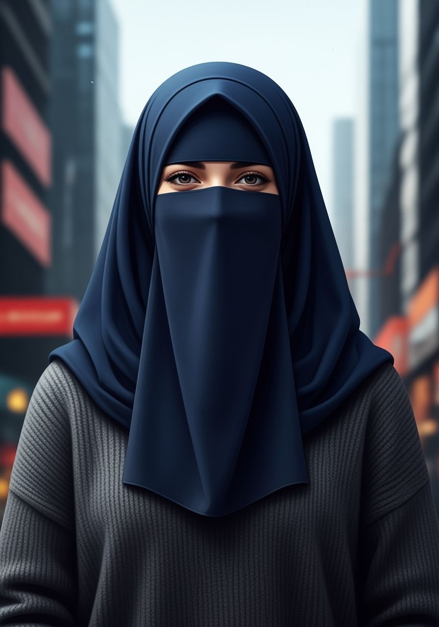 Beautiful Irish Niqabi Woman in Cityscape, Fantasy Concept A...