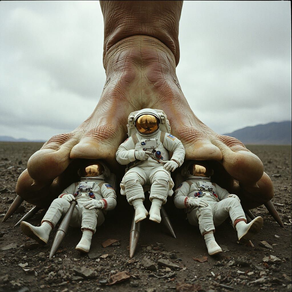 Surreal Astronauts Attached to Gigantic Foot