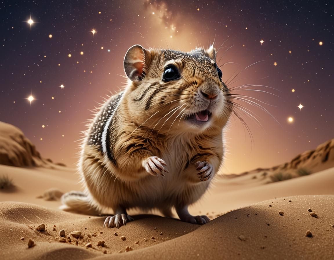 Jaculus Orientalis Gerbil in Moonlit Desert, Pixar Style