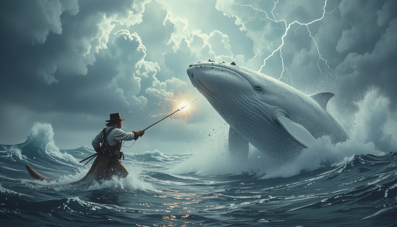 Cat Fisherman Battles Giant Whale in Stormy Seas