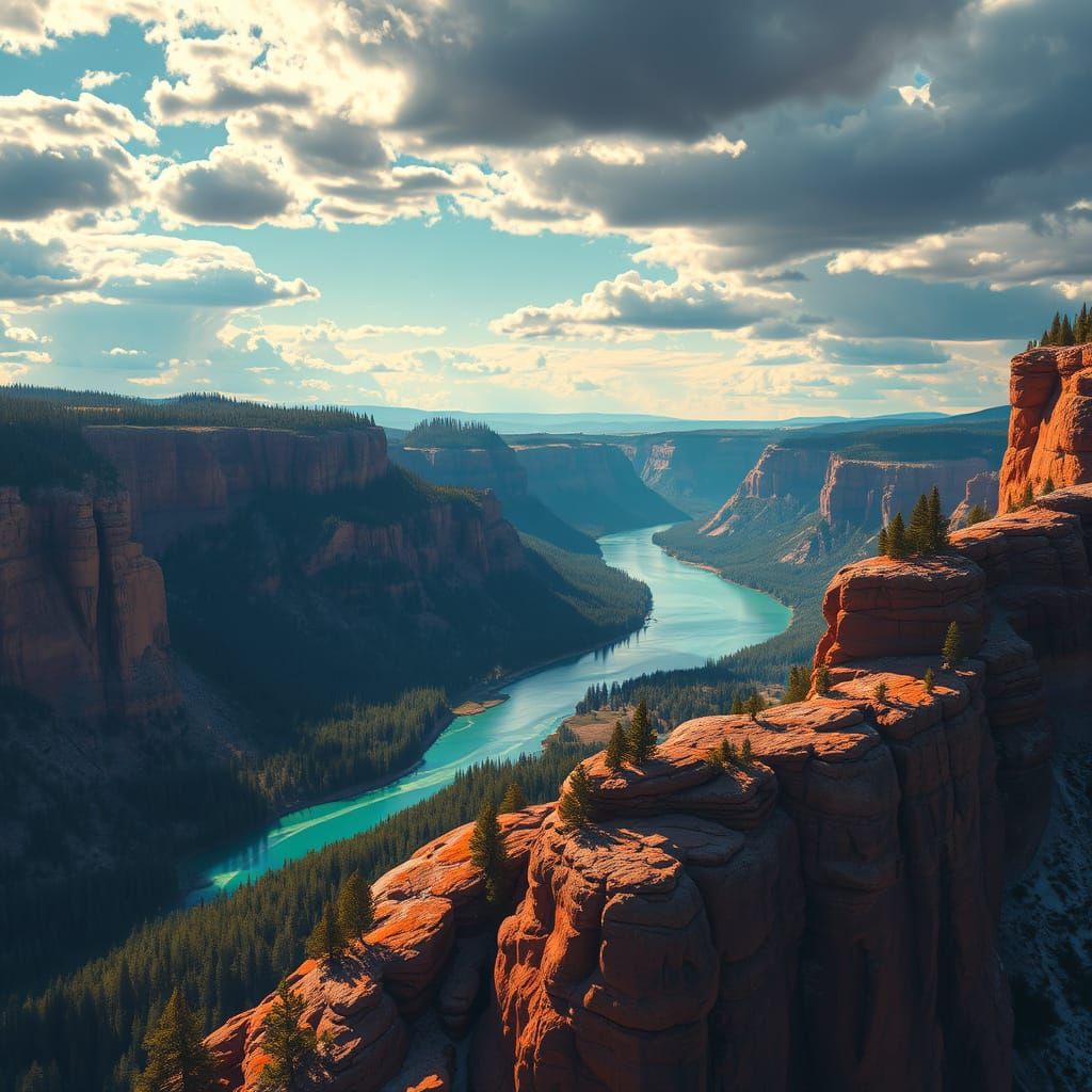 Cyberpunk-Inspired Yellowstone River Overlook at Sunset