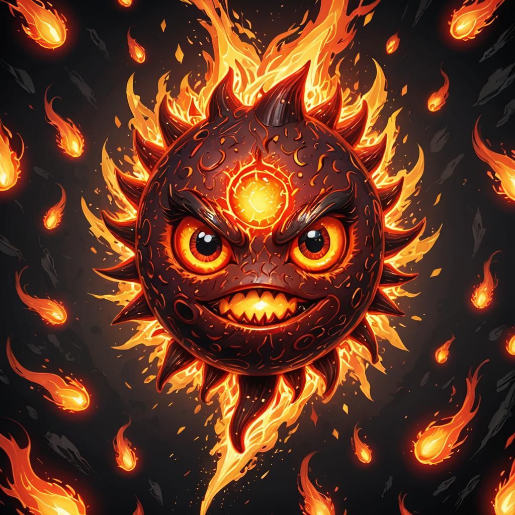 Playful Fireball Character with Glowing Embers