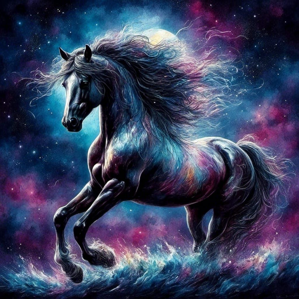 Wild Horse Silhouette at Midnight