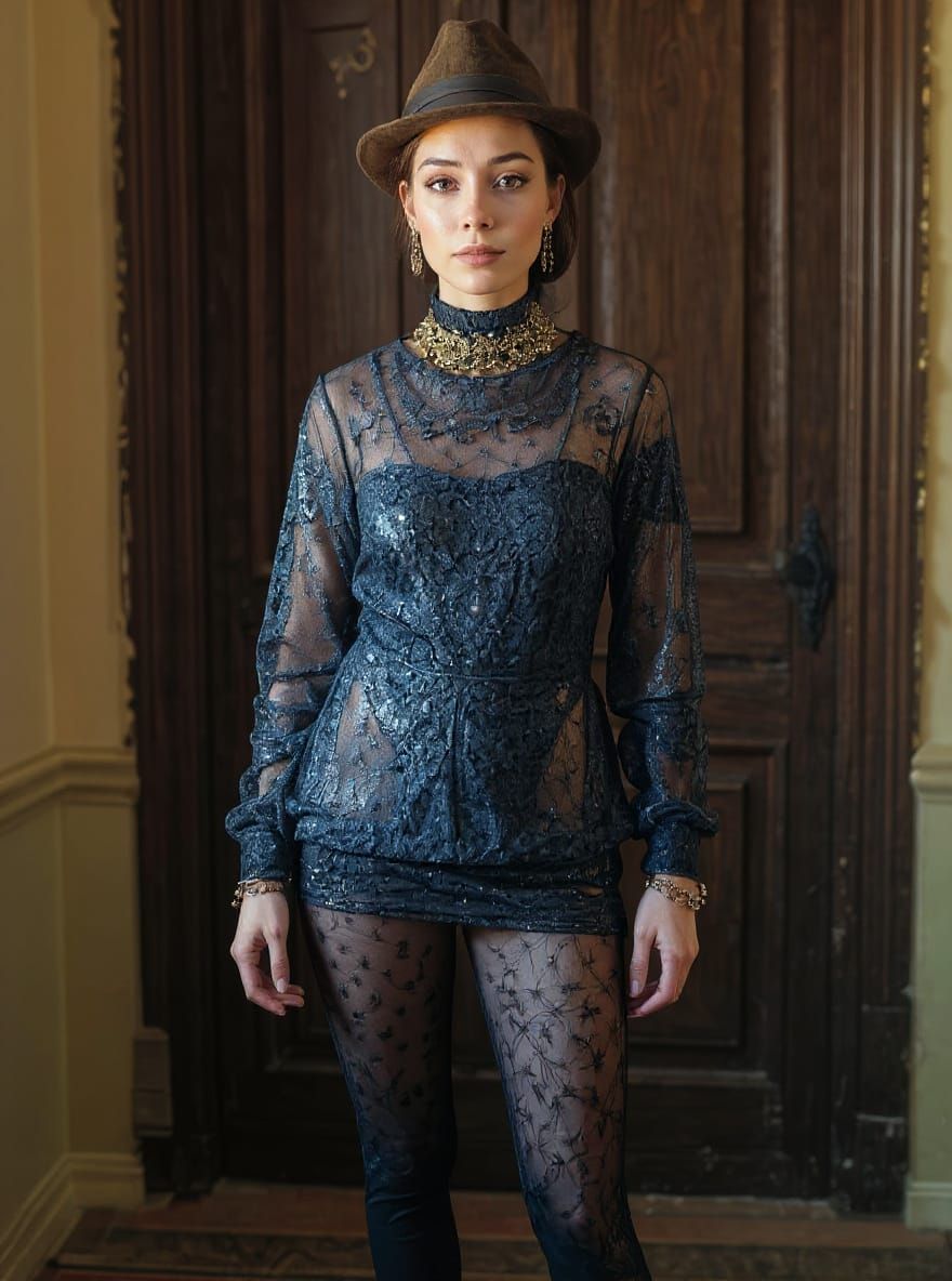 Hyperrealistic Portrait of Woman in Shimmering Clothes