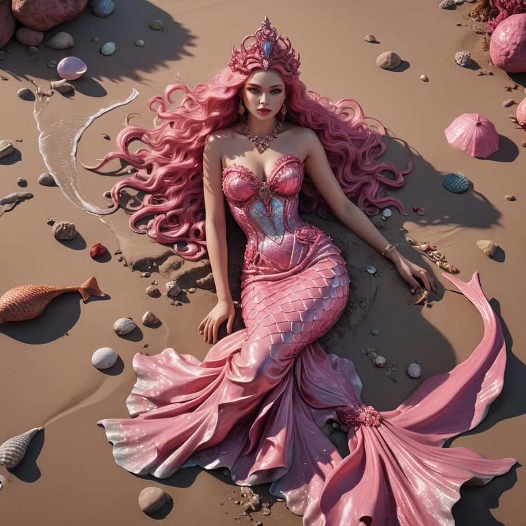 High Fashion Mermaid Goddess on the Beach
