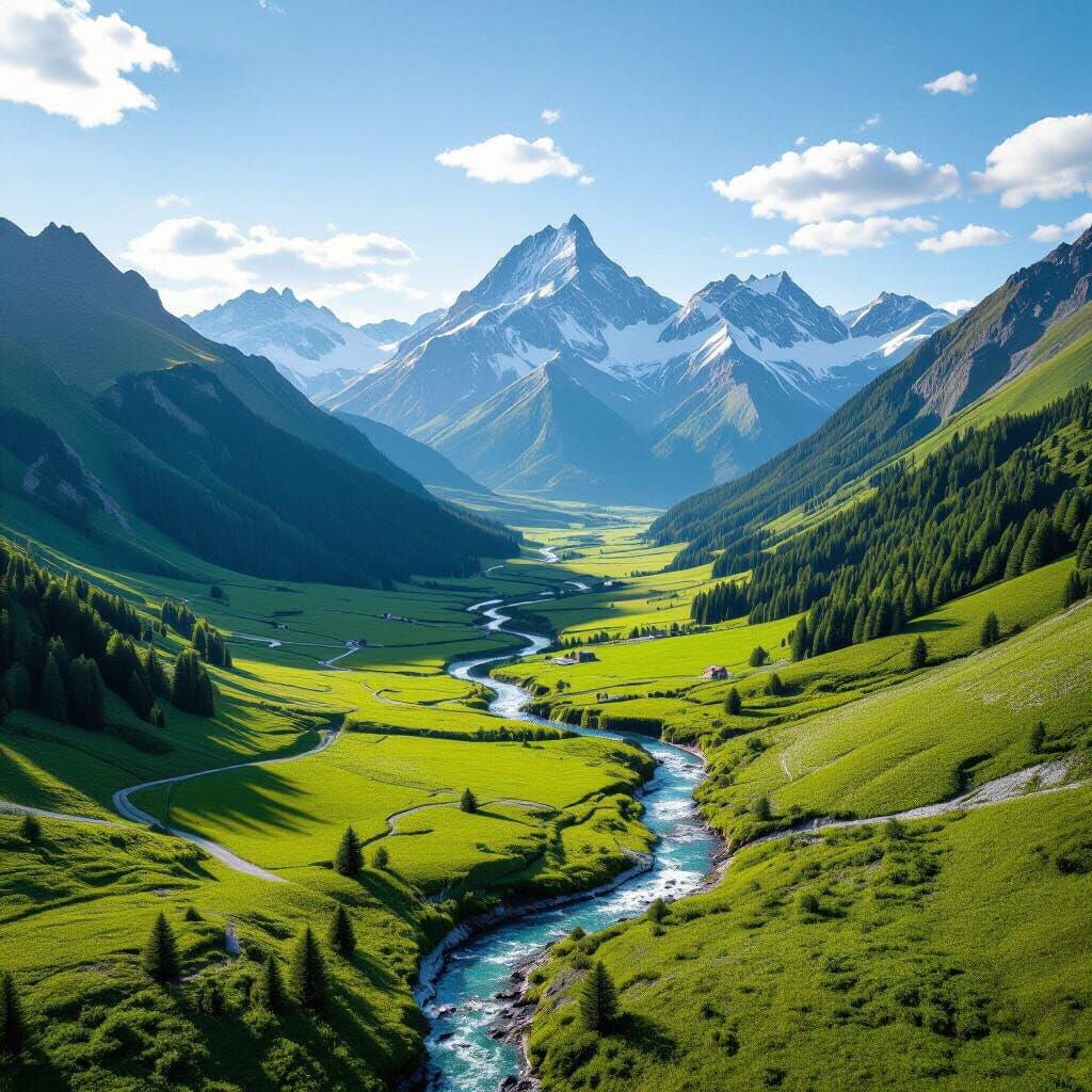Breathtaking Mountain Landscape with River Valley