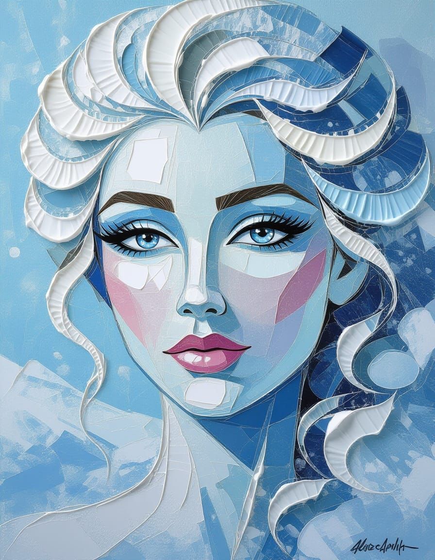 Ethereal Ice Princess Dreamland Impasto Painting