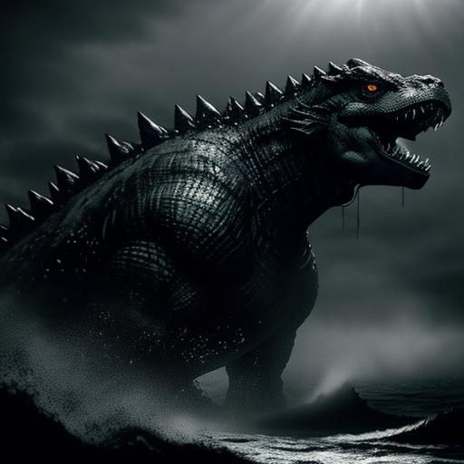 Godzilla Emerges: A Monochromatic Cinematic Still