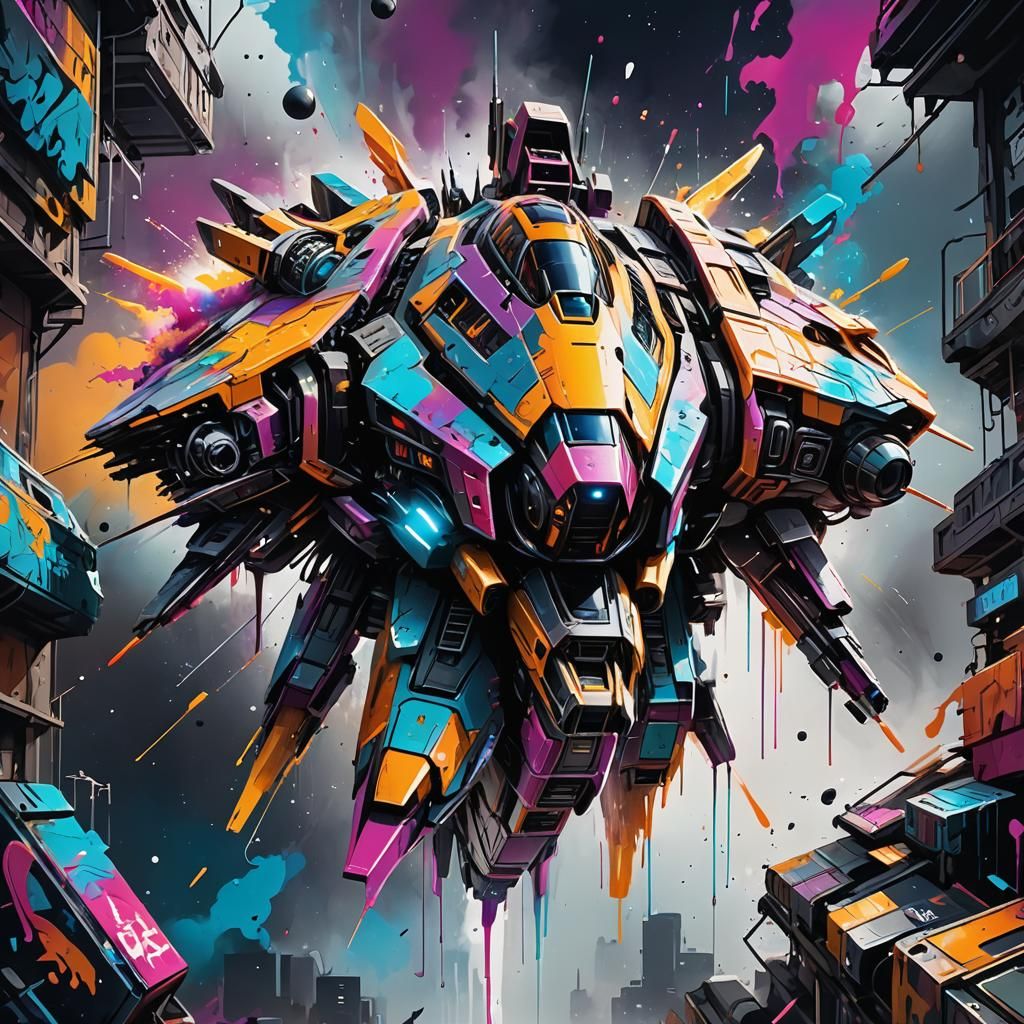 Futuristic Spacecraft in Graffiti Art Style