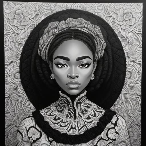 Elegant Black Woman Portrait with Zentangle Patterns