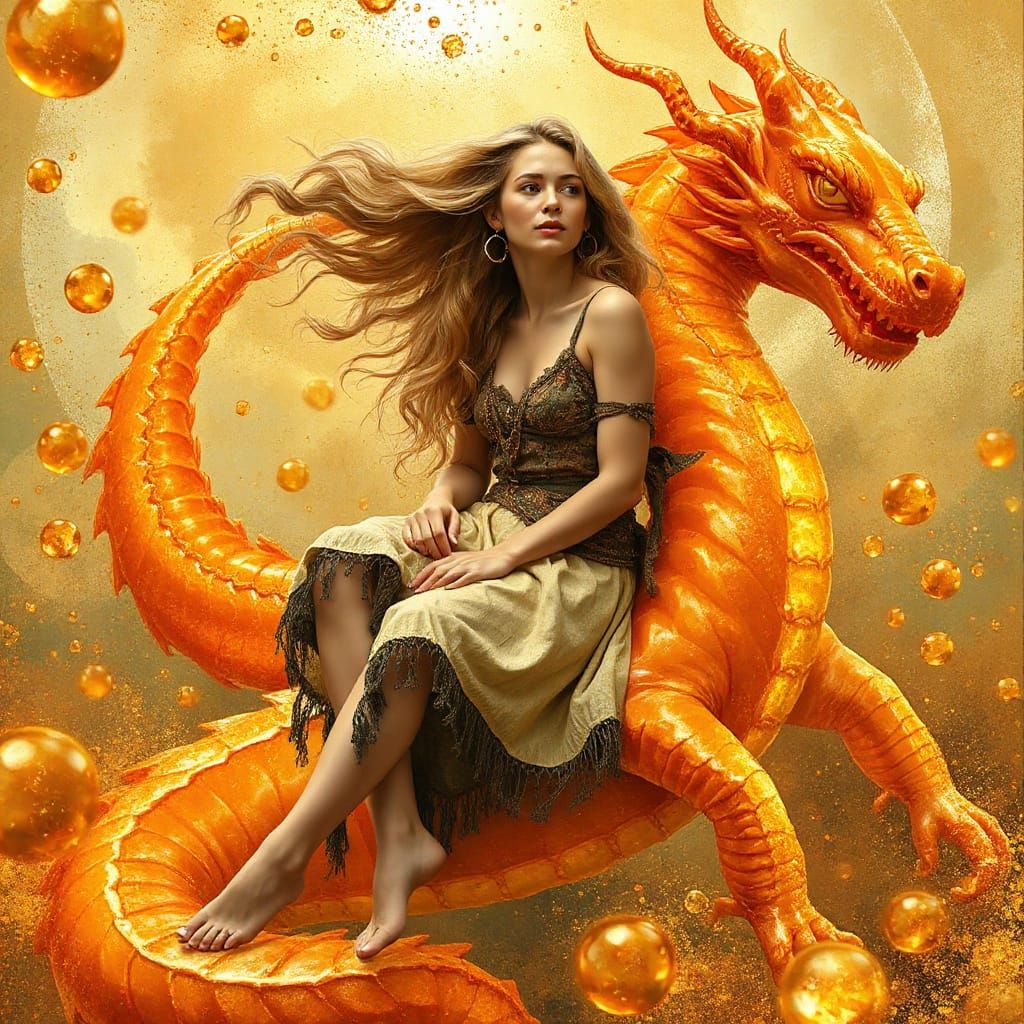 Woman on Gummy Dragon in Soda Sea