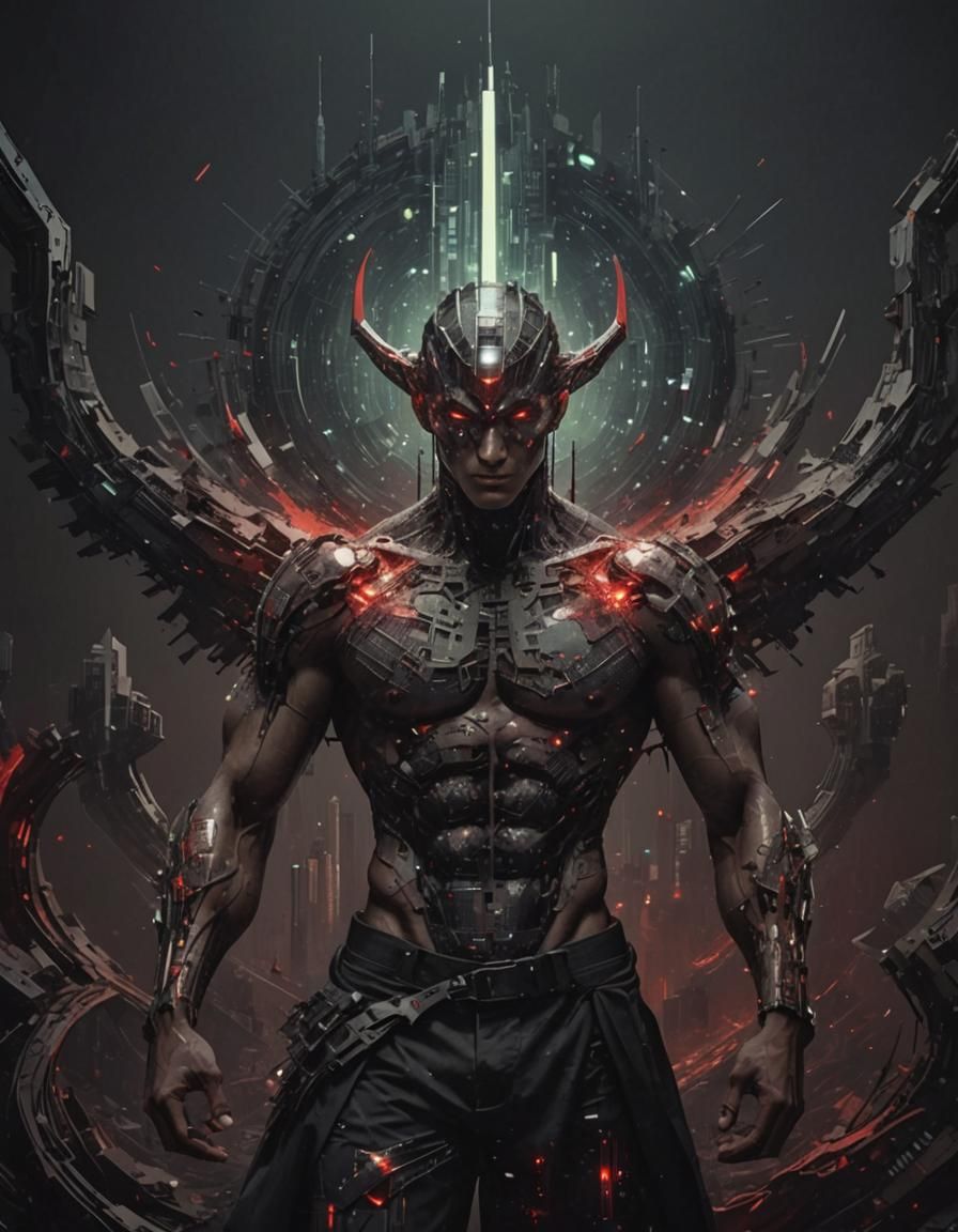 Glitched Neofuturistic Portrait in Surrealist Style