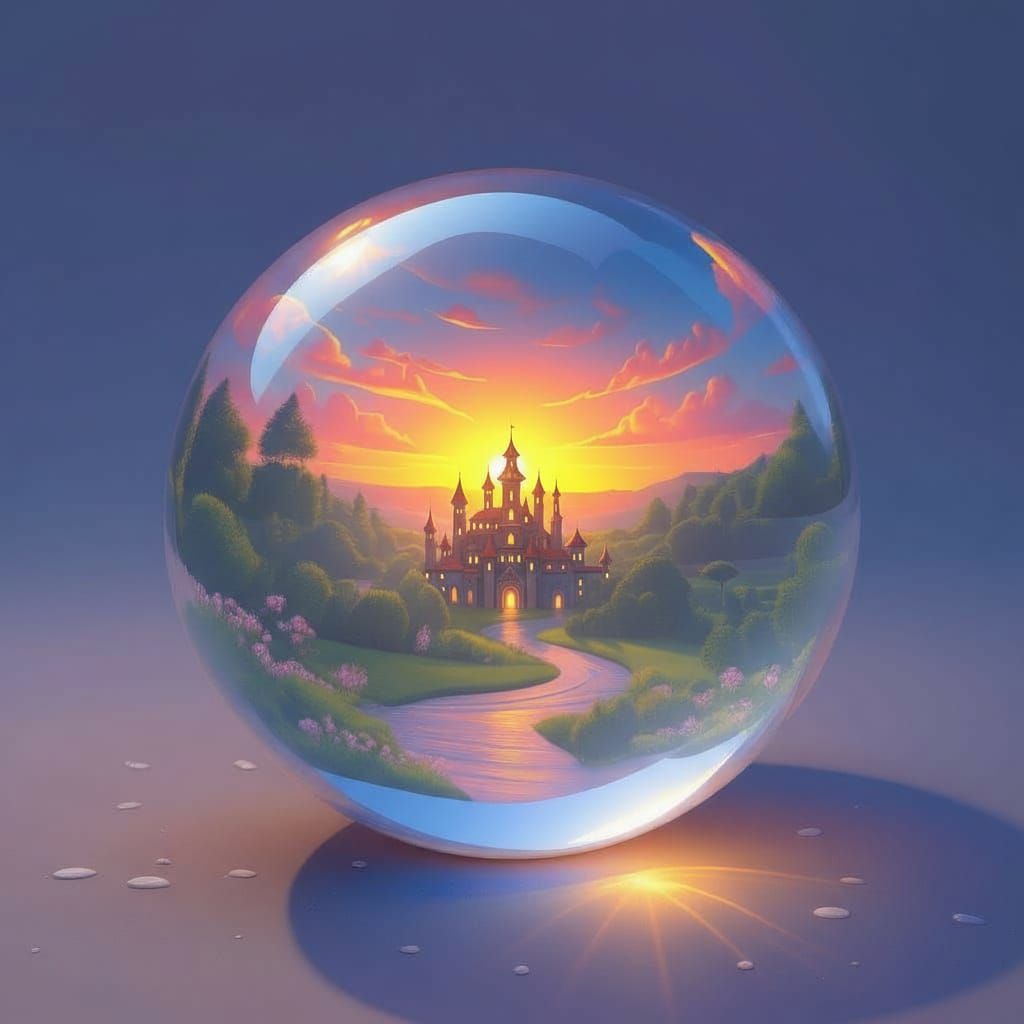 Glass Circle With Beach Scene and Clam, Hyperrealistic Digit...