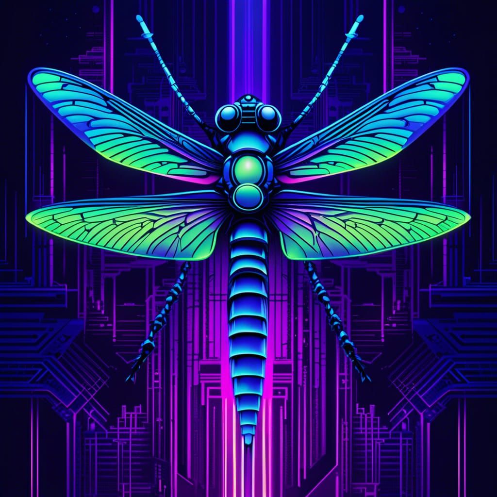 Techno Dragonfly in Cyberpunk Style