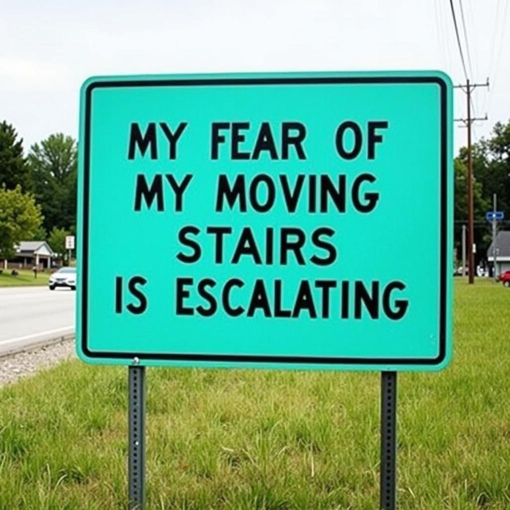 Funny Road Sign: Escalating Fear Pun in Grassy Area