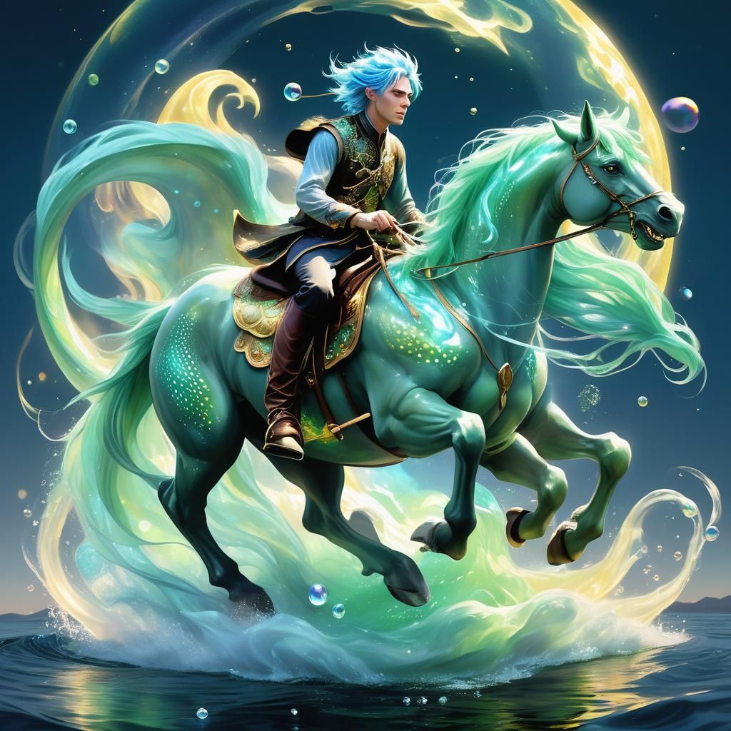 Translucent Dragon Horse Ride in Anime Style