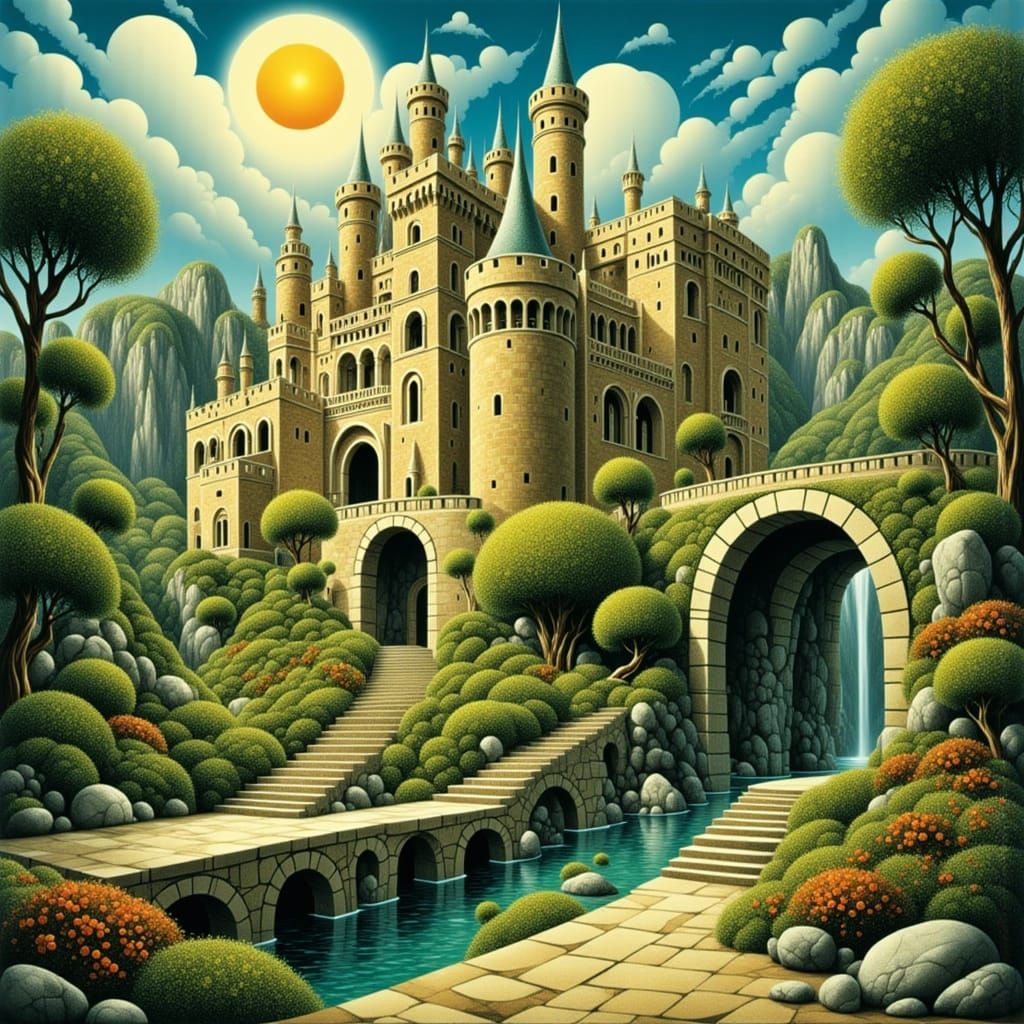 Ethereal Feline Castle in Whimsical Fantasy Art