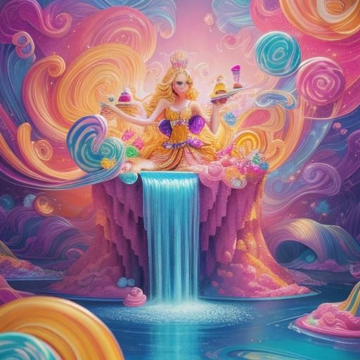 Blonde Queen Pouring Water in Candy Art Style