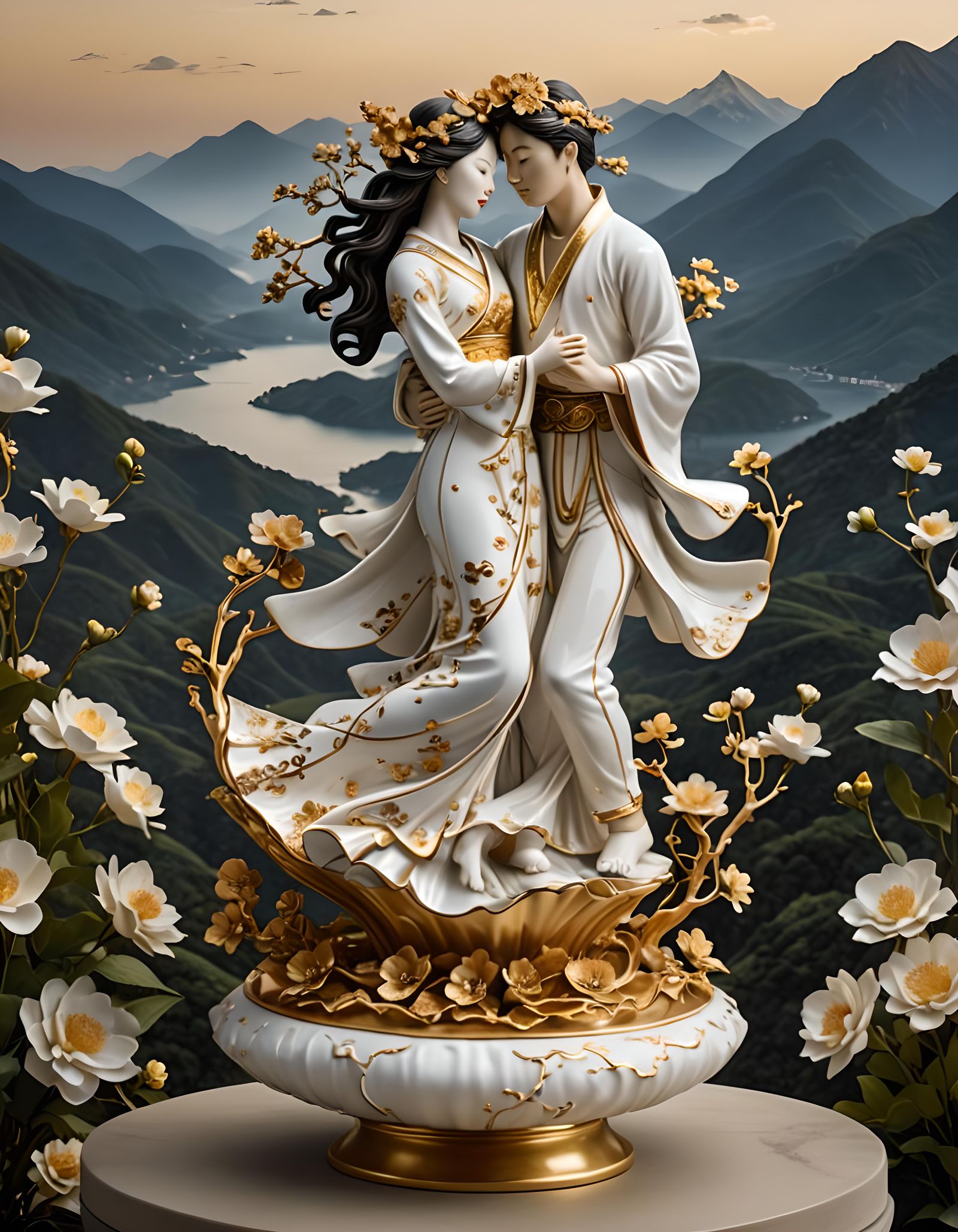 Kintsugi-Inspired Statue of Lovers in Yee Soo-kyung Style