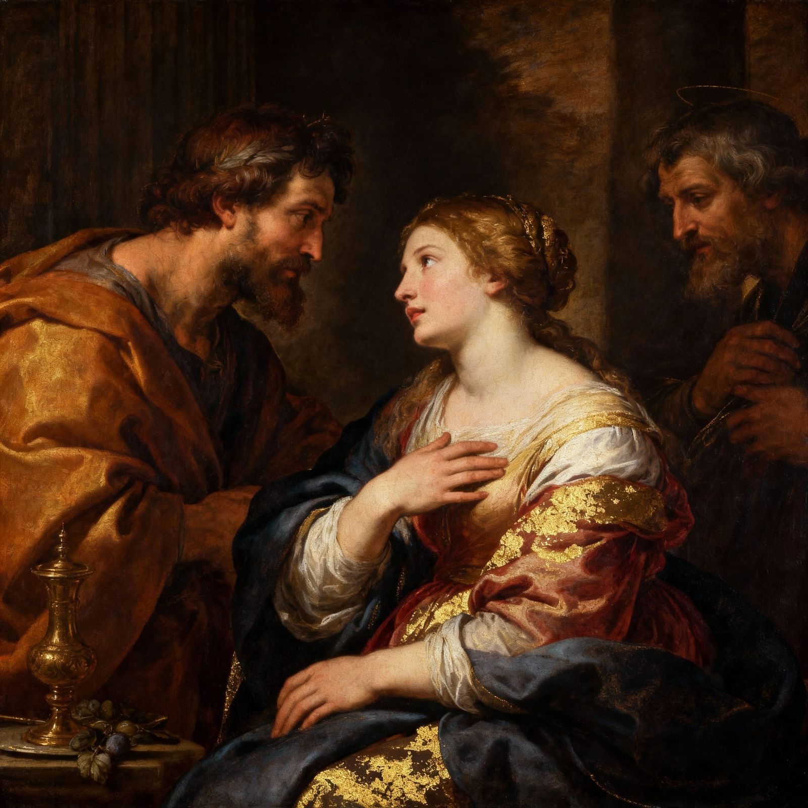 Renaissance Masterpiece Oil Painting with Chiaroscuro Lighti...