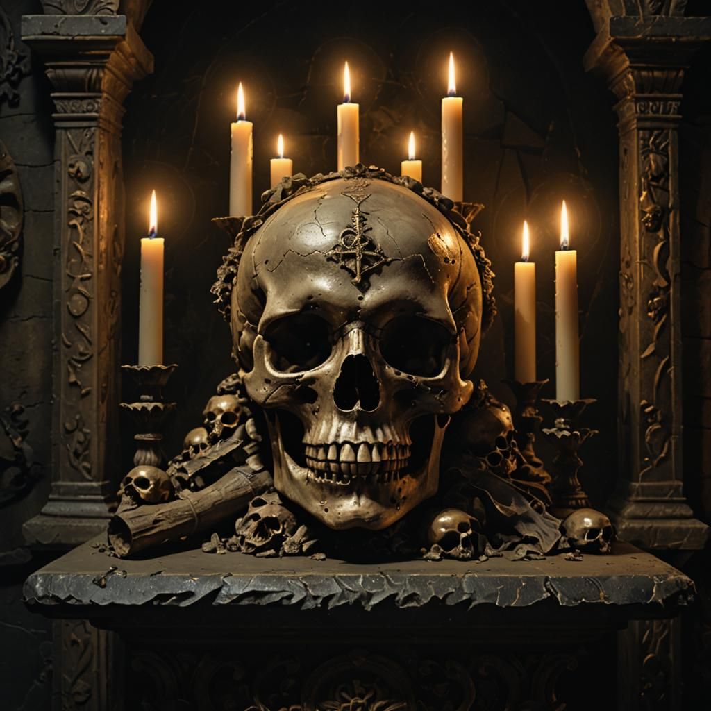 Cursed Skull in Renaissance Darkness with Chiaroscuro