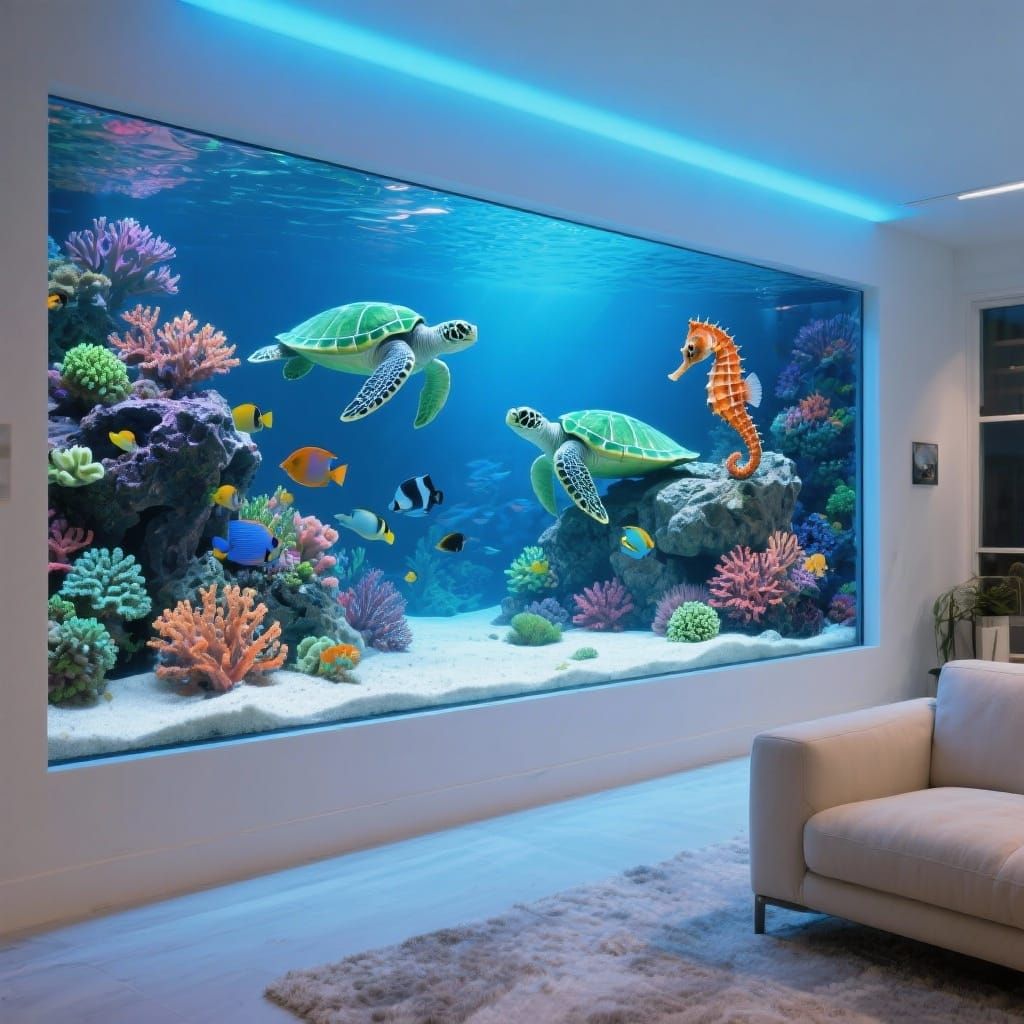 Vibrant Aquarium in Modern Living Room with Turtles