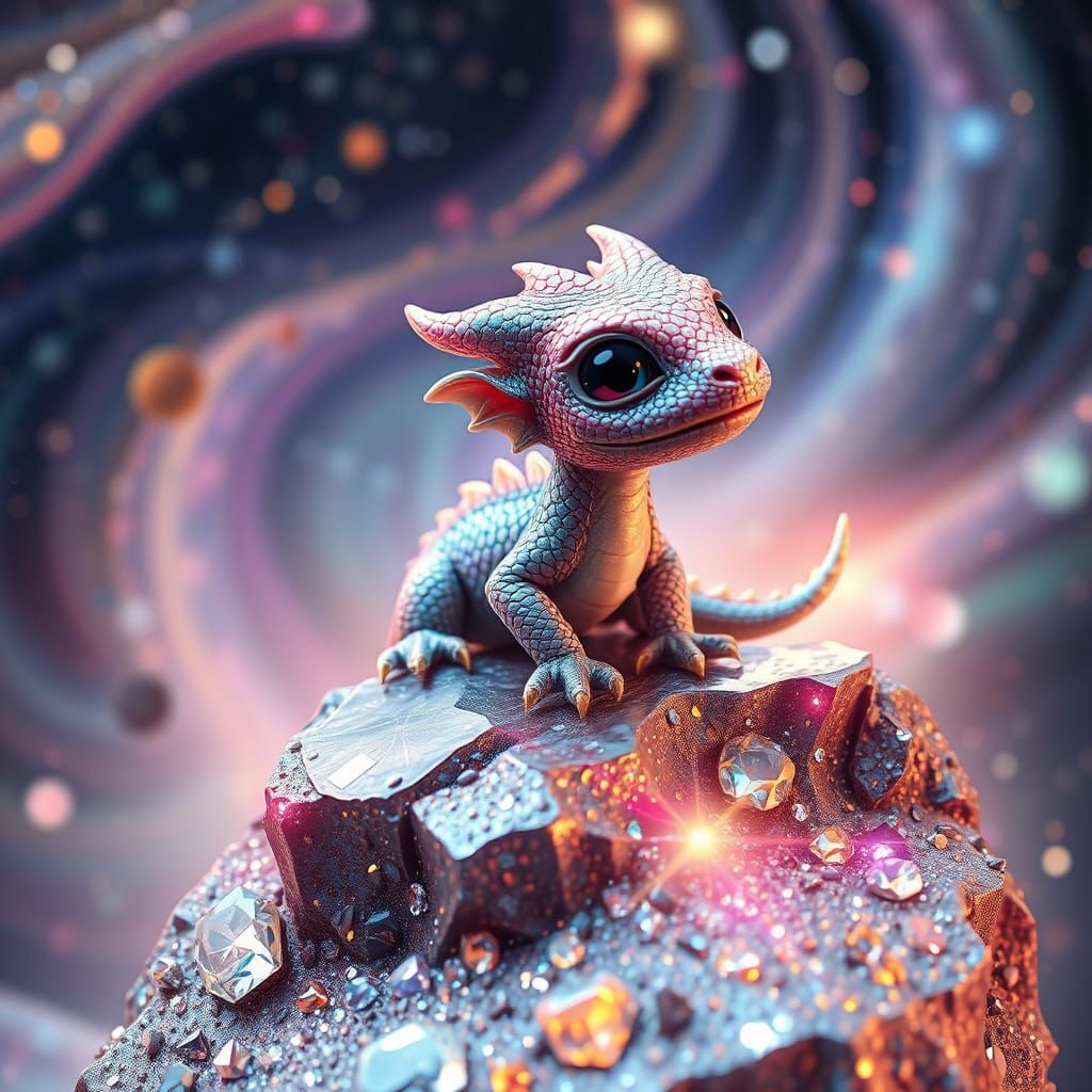 Iridescent Baby Dragon on Diamond Rock