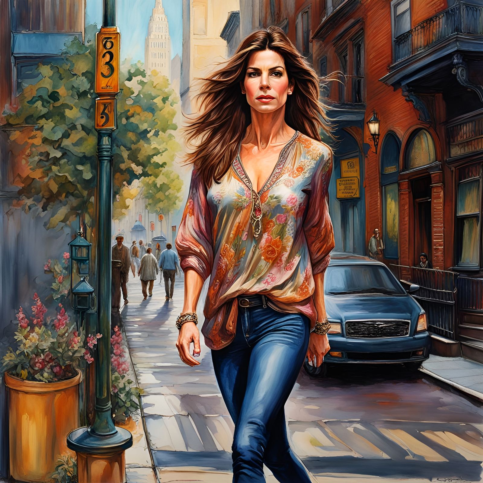 Sandra Bullock in New York City: Hyperrealistic Photo